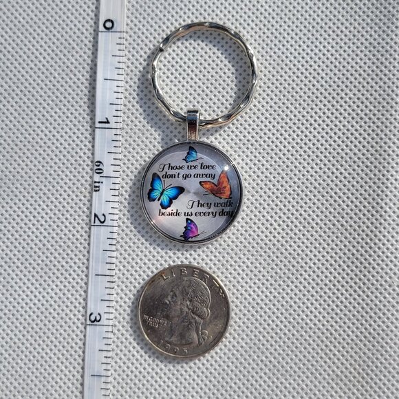 Butterflies Remembrance Domed Keychain Keyring Bag Charm Silver Blue Orange - Picture 6 of 9